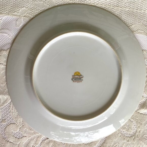 Vintage Kikusui Japan Dinner Plate - Set of 3, Tan & Green Border, Floral Sprays - Picture 3 of 4